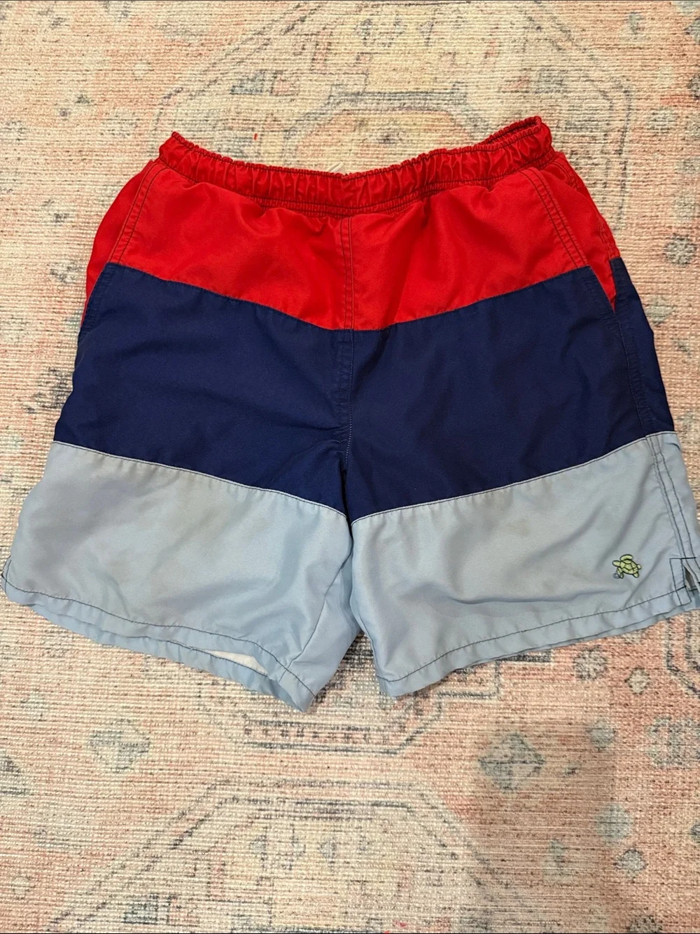 Kids Colorblock Swim Trunks in Red, Navy & Light Gray